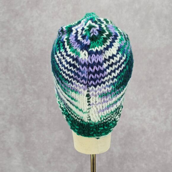 Green Purple Crochet Knit Bucket Cap Hat Fun VTG Y2K Funky Beanie - Picture 4 of 4